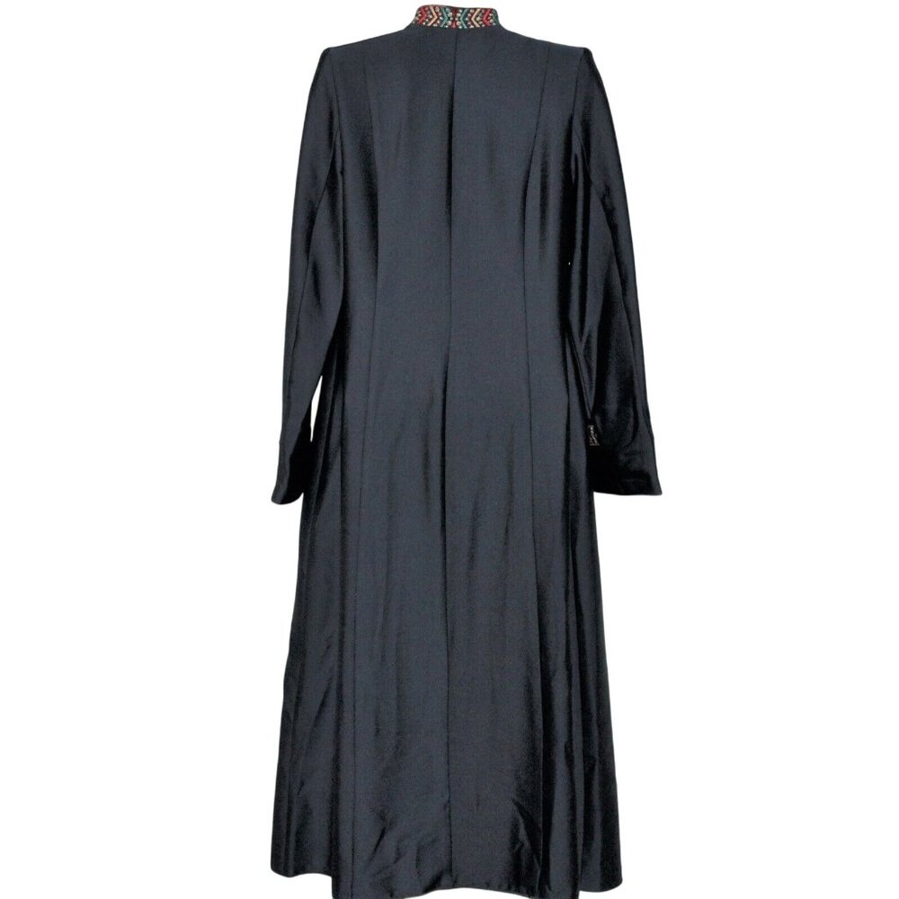 VTG Florance Sz 12 Eur 42 Navy Blue Embroidered Collar Hostess Gown Robe Dress - Picture 2 of 12